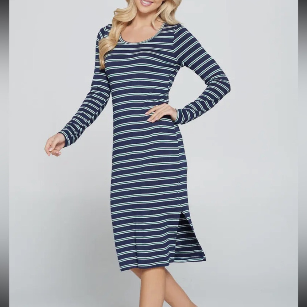 New bodycon jersey dress, green blue striped preppy sizes S M L